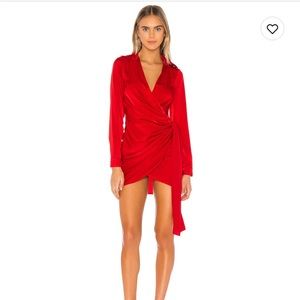 superdown Red Long Sleeve Wrap Mini Dress